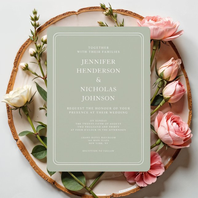 Convite Casamento Verde da Elegante Sage (Elegant Formal Sage Green Wedding Invitation)