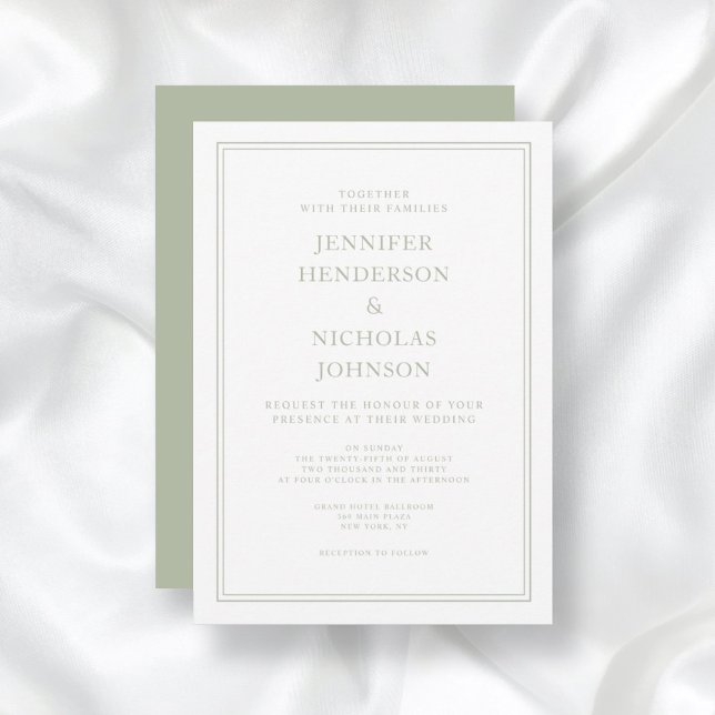 Convite Casamento Verde da Elegante Sage (Elegant Formal Sage Green Wedding Invitation)