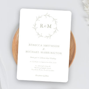 Convite Casamento Verde da Elegante Wreath Monograma Sage