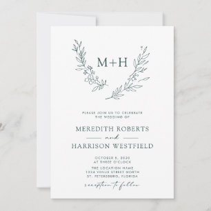 Convite Casamento Verde da Floresta do Código QR do Monogr