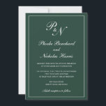 Convite Casamento Verde da Floresta do Monograma Formal El<br><div class="desc">O convite de casamento verde da floresta ao estilo tradicional com um design simples e clássico com seu monograma inicial e seus nomes em um dentro de caligrafia elegante de uma fronteira fina. Todos os elementos de design podem ser alterados na ferramenta de edição de design. Estes convites de casamento...</div>
