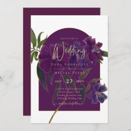 Convite Casamento Verde da Floresta Floral de Plum Purple