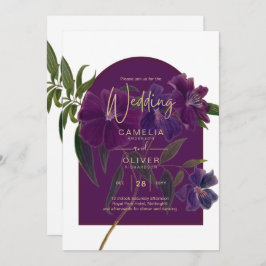 Convite Casamento Verde da Floresta Floral de Plum Purple