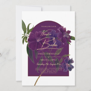 Convite Casamento Verde da Floresta Floral de Plum Purple