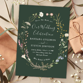 Convite Casamento Verde da Floresta Selvagem de Bóho Rusti