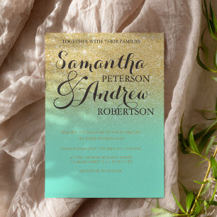 Convite Casamento verde da menta dourada do chic