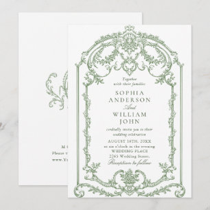 Convite Casamento Verde da Ornamentado Vitoriana Grace Flo