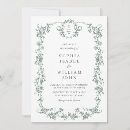 Convite Casamento Verde da Ornamentado Vitoriana Grace Flo