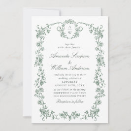 Convite Casamento Verde da Ornamentado Vitoriana Grace Flo