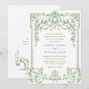 Convite Casamento Verde da Ornamentado Vitoriana Grace Flo