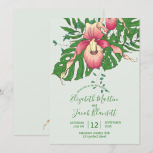 Convite Casamento Verde Da Orquídea De Escorrega Rosa/Amar