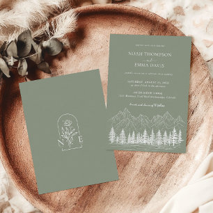 Convite Casamento Verde Da Rustic Mountain Sketch Pine Sag