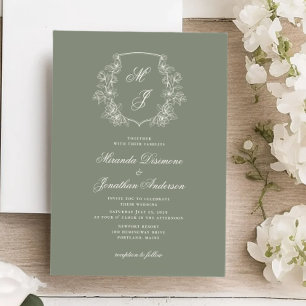 Convite Casamento Verde da Sage do Monograma Elegante