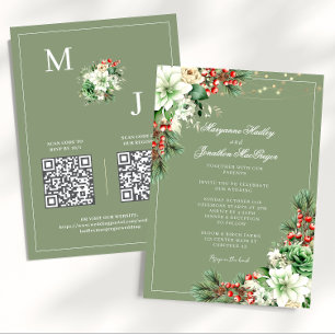 Convite Casamento Verde da Sala Floral Elegante de inverno