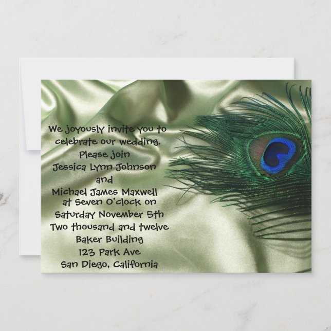 Convite Casamento verde da vida do peitoril do pavão de (Frente)