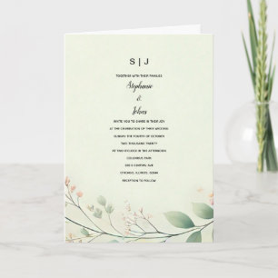 Convite Casamento Verde de Beige Sage em Monogramas