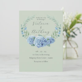 Convite Casamento Verde de Blue Hydrangeas Floral Sage