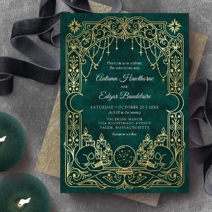 Convite Casamento Verde de Bruxa Tarot Gótico