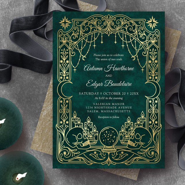 Convite Casamento Verde de Bruxa Tarot Gótico (Criador carregado)
