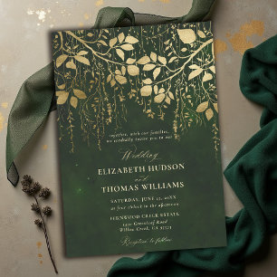 Convite Casamento Verde De Caçador De Folhas Douradas De F
