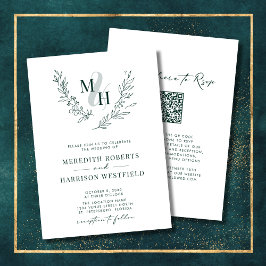 Convite Casamento Verde de Esmeralda de Monograma