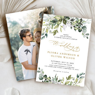 Convite Casamento verde de Foto Greenery Rustic Botanical 