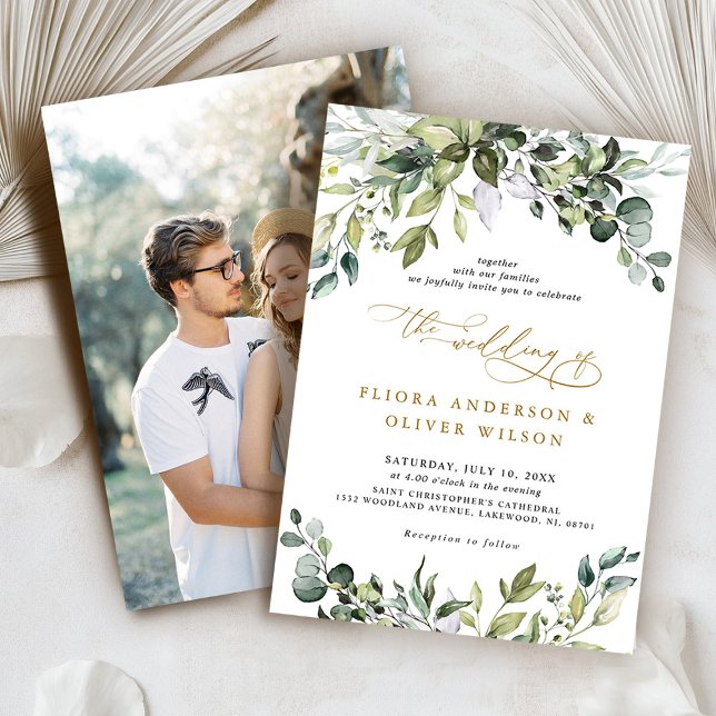 Convite Casamento verde de Foto Greenery Rustic Botanical  (Greenery Rustic Botanical Sage green Photo Wedding Invitation)