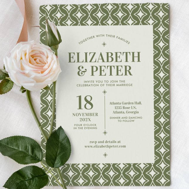 Convite Casamento Verde de Groovy dos anos 70 (Criador carregado)