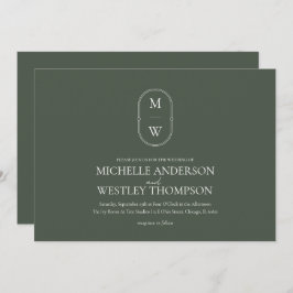 Convite Casamento Verde de Monograma Minimalista