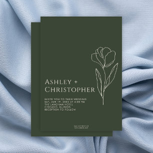 Convite Casamento Verde de Mosa Escura Floral Escura Moder