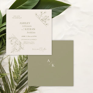 Convite Casamento verde de musgo elegante