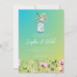 Convite Casamento Verde de Ombre Russo de Mason Jar Wildfl