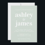 Convite Casamento Verde de Pastel com Tipografia Mínima Mo<br><div class="desc">Mínimo, moderno e elegante convite de casamento apresenta tipografia branca de na moda num fundo verde-leitoso. Basta adicionar os detalhes do seu casamento. Desenvolvido exclusivamente para você pelo Happy Dolphin Studio. Se precisar de ajuda ou produtos correspondentes, entre em contato conosco através do bate-papo da loja. Estamos felizes em ajudá-lo...</div>