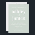 Convite Casamento Verde de Pastel com Tipografia Mínima Mo<br><div class="desc">Mínimo, moderno e elegante convite de casamento apresenta tipografia branca de na moda num fundo verde-leitoso. Basta adicionar os detalhes do seu casamento. Desenvolvido exclusivamente para você pelo Happy Dolphin Studio. Se precisar de ajuda ou produtos correspondentes, entre em contato conosco através do bate-papo da loja. Estamos felizes em ajudá-lo...</div>