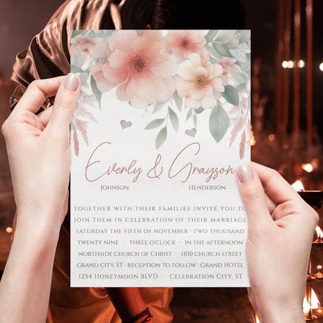 Convite Casamento Verde de Peachy Pink Sage (Criador carregado)