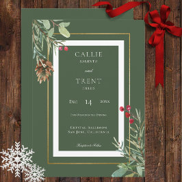 Convite Casamento Verde de Pinheiro de inverno Moderno Ber