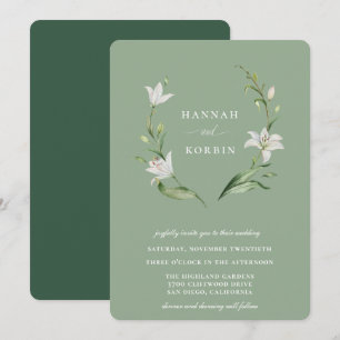 Convite Casamento Verde de Sábado Branco Elegante