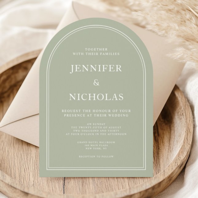 Convite Casamento Verde de Sage Clássico Elegante (Elegant Classic Formal Sage Green Wedding Invitation)
