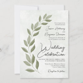 Convite Casamento Verde de Sage com Watercolor Script Mode