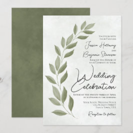Convite Casamento Verde de Sage com Watercolor Script Mode