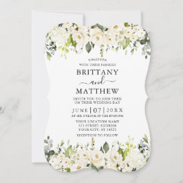 Convite Casamento Verde de Sage Floral Branco Elegante Wat