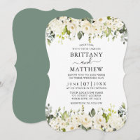 Casamento Verde de Sage Floral Branco Elegante Wat