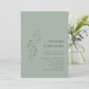 Convite Casamento Verde de Sage Floral Moderno Minimalista