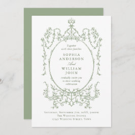 Convite Casamento Verde de Sage Floral Ornamentado Vitoria