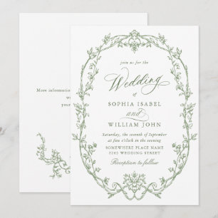 Convite Casamento Verde de Sage Floral Ornamentado Vitoria