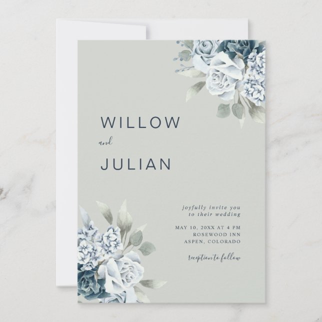 Convite Casamento Verde de Sage Moderna Floral de Watercol (Frente)