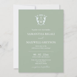 Convite Casamento Verde de Sage Personalizável em Paixão M