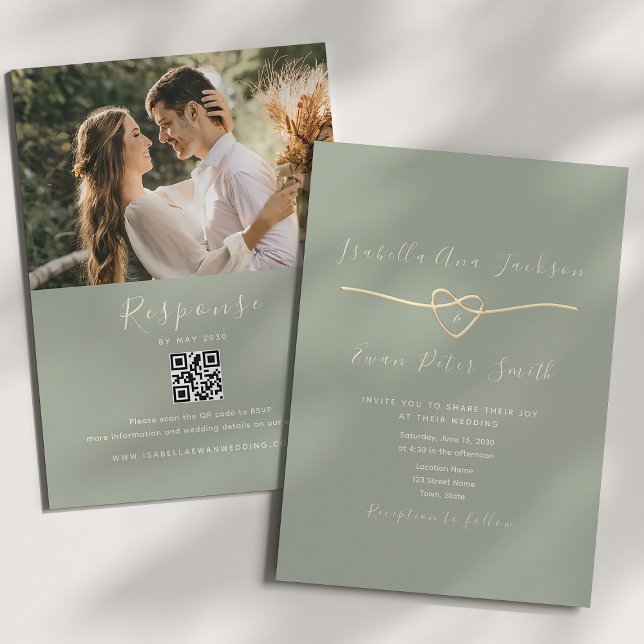 Convite Casamento Verde de Sage RSVP de Código QR (Criador carregado)