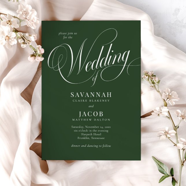 Convite Casamento Verde de Script Elegante Moderno (Criador carregado)