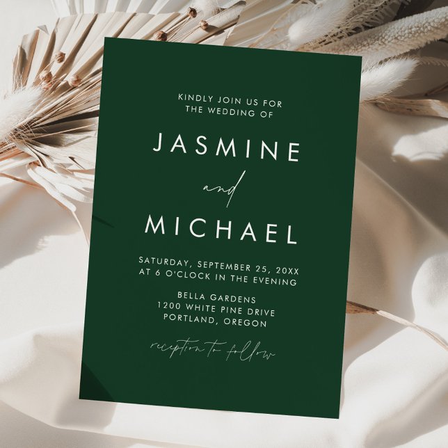 Convite Casamento Verde de Script Minimalista Moderno (Criador carregado)
